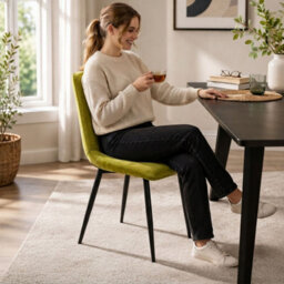 Oira Homes Modern Olive Green Milo 4 Velvet Dining Chairs Modern Diamond Ribbed Kitchen Dining Chairs - thumbnail 6