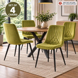 Oira Homes Modern Olive Green Milo 4 Velvet Dining Chairs Modern Diamond Ribbed Kitchen Dining Chairs - thumbnail 4