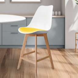 Fusion Living Soho White & Yellow Plastic Bar Stool With Light Wood Legs - thumbnail 2