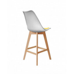 Fusion Living Soho White & Yellow Plastic Bar Stool With Light Wood Legs - thumbnail 3