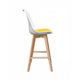 Fusion Living Soho White & Yellow Plastic Bar Stool With Light Wood Legs - thumbnail 5