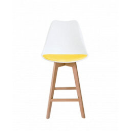 Fusion Living Soho White & Yellow Plastic Bar Stool With Light Wood Legs - thumbnail 6