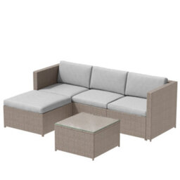 Abrihome Garden Rattan Corner Sofa Set, Patio Entertaining Furniture Set, Outdoor Lounge Set, Khaki - thumbnail 7