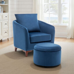 Velvet Blue Angela Accent Tub Chair With Ottoman