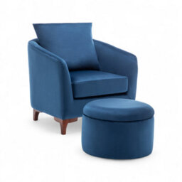 Velvet Blue Angela Accent Tub Chair With Ottoman - thumbnail 3