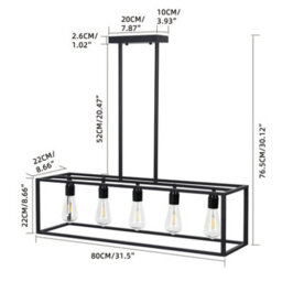 Vrygle Industrial Kitchen Island Chandelier 5 Light Linear Hanging Pendant Ceiling Lamp 80Cm - thumbnail 2