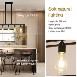 Vrygle Industrial Kitchen Island Chandelier 5 Light Linear Hanging Pendant Ceiling Lamp 80Cm - thumbnail 3