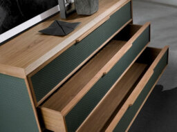 Angel Cerda Modern Dark Green Pvc Chest Of Drawers With Walnut Legs - thumbnail 4