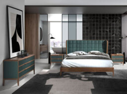 Angel Cerda Modern Dark Green Pvc Chest Of Drawers With Walnut Legs - thumbnail 3
