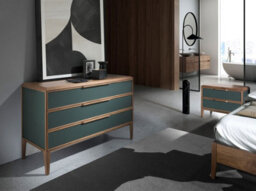 Angel Cerda Modern Dark Green Pvc Chest Of Drawers With Walnut Legs - thumbnail 2