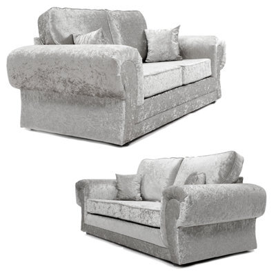 Furnishings For Less UK Chelsea Silver Crushed Velvet Large 3 + 2 Seater Sofa Set Rolled Arms - image 1