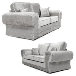 Furnishings For Less UK Chelsea Silver Crushed Velvet Large 3 + 2 Seater Sofa Set Rolled Arms