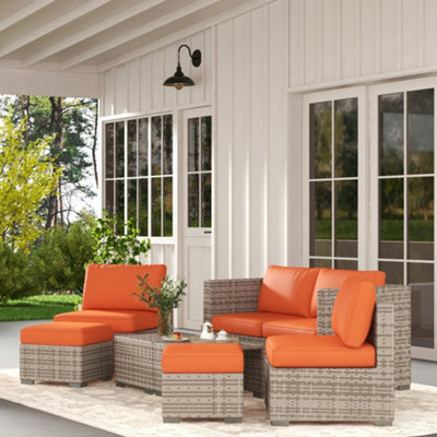Outsunny 8Pc Outdoor Patio Furniture Set Weather Wicker Rattan Sofa Chair Orange - image 1