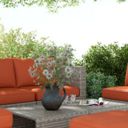 Outsunny 8Pc Outdoor Patio Furniture Set Weather Wicker Rattan Sofa Chair Orange - thumbnail 8