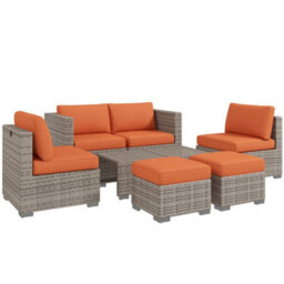 Outsunny 8Pc Outdoor Patio Furniture Set Weather Wicker Rattan Sofa Chair Orange - thumbnail 2