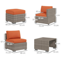 Outsunny 8Pc Outdoor Patio Furniture Set Weather Wicker Rattan Sofa Chair Orange - thumbnail 3