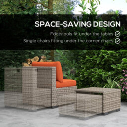 Outsunny 8Pc Outdoor Patio Furniture Set Weather Wicker Rattan Sofa Chair Orange - thumbnail 6