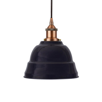 Navy Blue Lincoln Painted Dome Pendant Light With Matt Antique Copper Lamp Holder And Black Round Cable - Se Home - image 1