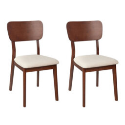 Beliani Set Of 2 Dining Chairs Minier Wood Dark Brown/ Beige