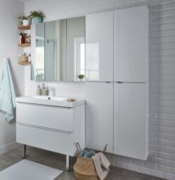GoodHome Imandra Tall Matt Silver Mirror Effect Triple Bathroom Cabinet Mirrored (H)900mm (W)1000mm - thumbnail 7
