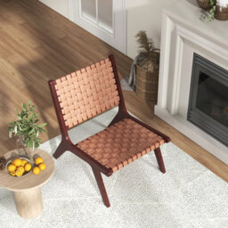Gainoom Modern Brown Lounge Chair Woven Leather Accent Chair Armless Reading Side Chair - thumbnail 8