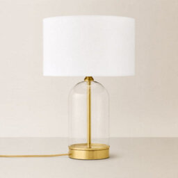Valuelights Jessy White Fabric Drum Shade Gold Trim Glass Table Lamp - thumbnail 3