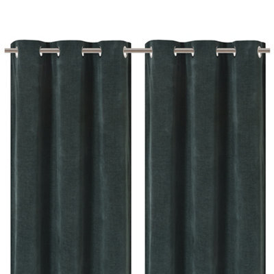 GoodHome Arntzen Dark Green Plain Woven Lined Eyelet Curtain (W)117Cm (L)137Cm, Pair - image 1