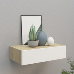 Berkfield Wall-Mounted Drawer Shelf Oak And White 40X23.5X10Cm Mdf - thumbnail 1