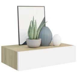 Berkfield Wall-Mounted Drawer Shelf Oak And White 40X23.5X10Cm Mdf - thumbnail 3