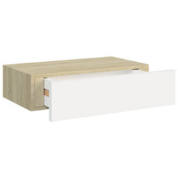 Berkfield Wall-Mounted Drawer Shelf Oak And White 40X23.5X10Cm Mdf - thumbnail 6