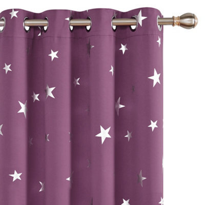 Deconovo Super Soft Star Foil Printed Thermal Insulated Eyelet Blackout Curtains For Livingroom 46 X 72 Inch Purple 2 Panels - image 1
