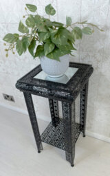 Downton Interiors Black Embossed Metal Mirrored Glass Side Table With Shelf - thumbnail 3