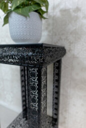 Downton Interiors Black Embossed Metal Mirrored Glass Side Table With Shelf - thumbnail 4