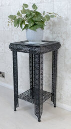 Downton Interiors Black Embossed Metal Mirrored Glass Side Table With Shelf - thumbnail 2
