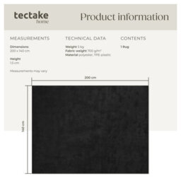 Tectake Rug Zonelle Short Pile And Ultra-Soft Carpet In Rectangular Or Round Design 140 X 200 Cm - Black - thumbnail 6