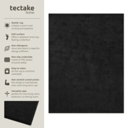 Tectake Rug Zonelle Short Pile And Ultra-Soft Carpet In Rectangular Or Round Design 140 X 200 Cm - Black - thumbnail 2