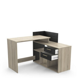 FurniComp LTD Furnicomp Porto 2 Drawer Black And Oak L Shaped Corner Desk - thumbnail 4