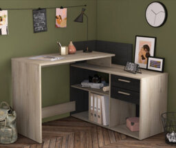 FurniComp LTD Furnicomp Porto 2 Drawer Black And Oak L Shaped Corner Desk