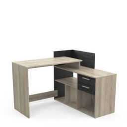 FurniComp LTD Furnicomp Porto 2 Drawer Black And Oak L Shaped Corner Desk - thumbnail 2