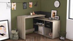 FurniComp LTD Furnicomp Porto 2 Drawer Black And Oak L Shaped Corner Desk - thumbnail 7