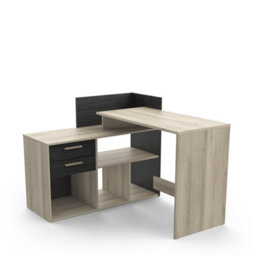 FurniComp LTD Furnicomp Porto 2 Drawer Black And Oak L Shaped Corner Desk - thumbnail 3