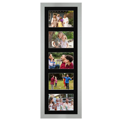 AK Frames 26X8 Light Grey Modern Multi Photo Frame With Black Mount - Holds 5 Apertures (5X) 6X4 Photos - image 1