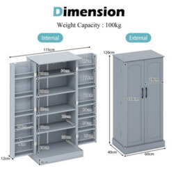 Kitchen Storage Cabinet Freestanding Buffet Cupboards Sideboard-Grey - thumbnail 2