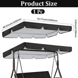 195X125Cm Replacement Canopy For Garden Swing, Black Patio Swing Awning 3-Seater Outdoor Chair, Oxford 210D - thumbnail 3