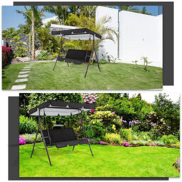 195X125Cm Replacement Canopy For Garden Swing, Black Patio Swing Awning 3-Seater Outdoor Chair, Oxford 210D - thumbnail 5