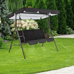 195X125Cm Replacement Canopy For Garden Swing, Black Patio Swing Awning 3-Seater Outdoor Chair, Oxford 210D - thumbnail 7