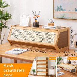 86Cm Stackable Bamboo Storage Cupboard Furniture Organizer - thumbnail 2