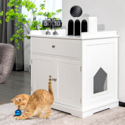 Costway Cat Litter Box Enclosure Hidden Cat Washroom Furniture W/ Drawer Doors - thumbnail 4