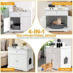 Costway Cat Litter Box Enclosure Hidden Cat Washroom Furniture W/ Drawer Doors - thumbnail 5