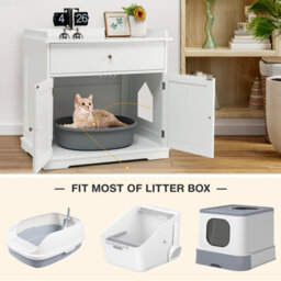 Costway Cat Litter Box Enclosure Hidden Cat Washroom Furniture W/ Drawer Doors - thumbnail 7